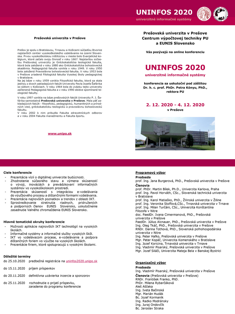 Pozvánka UNINFOS 2020
